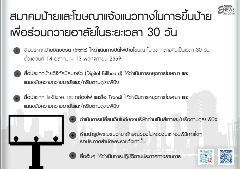 สมาคมป้ายและโฆษณาแจ้งแนวทางในการขึ้นป้าย เพื่อร่วมถวายความอาลัย 30 วัน